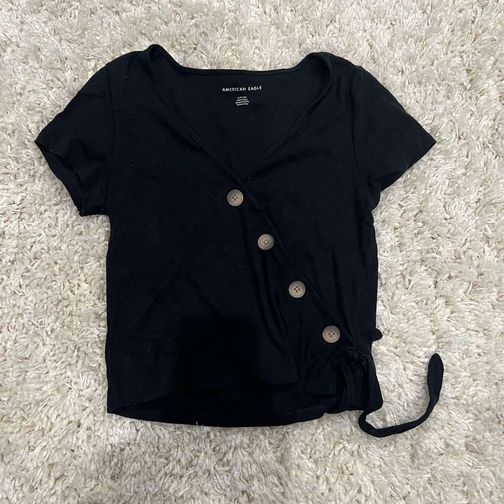 American Eagle Black Faux Wrap Top